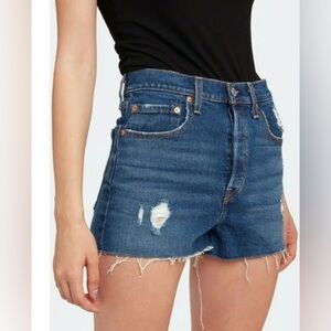 Old Navy Blue Sky Hi A-Line Cut Off Jean Shorts Distressed Size 2